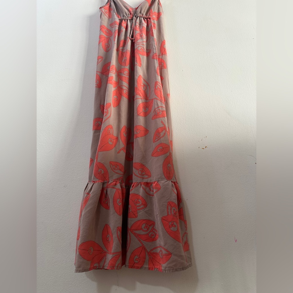 CYNTHIA VINCENT Floral Maxi Dress SIZE 2 SMALL Red Brown Tan Casual Flowy Breezy - Picture 4 of 8